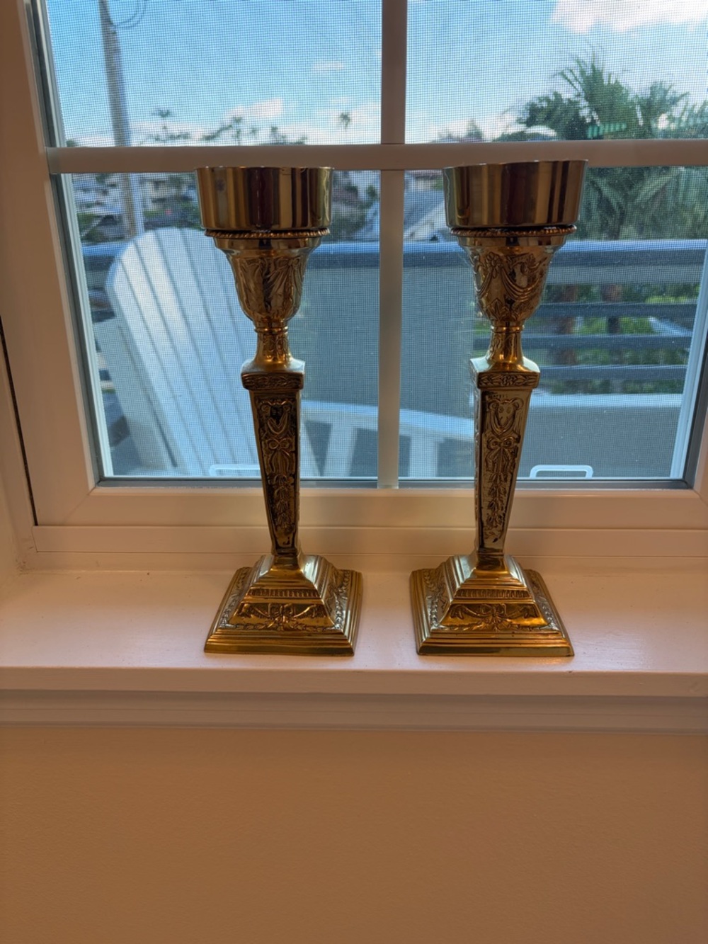 Elegant Gold Brass Decorative Candlestick Pair